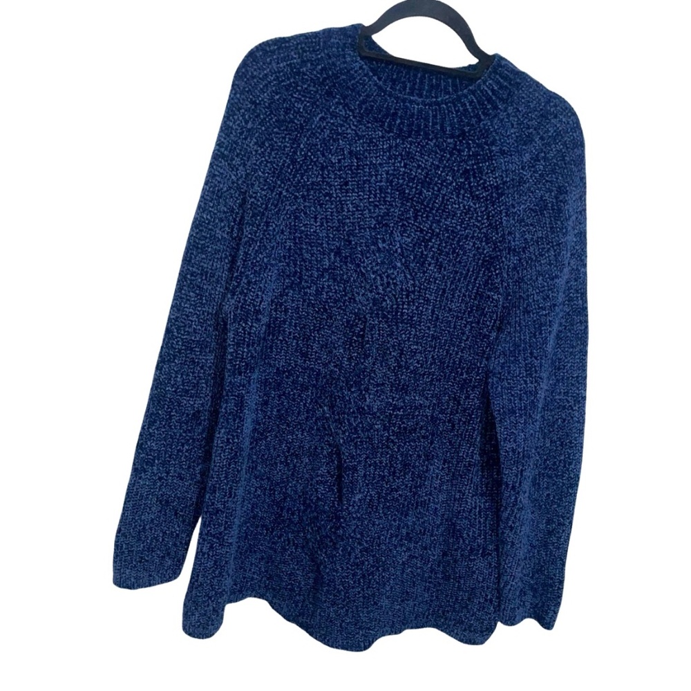 J.Jill Chenille Blue Pullover Cable Knit Long Sleeve Soft Warm Sweater XL Tall